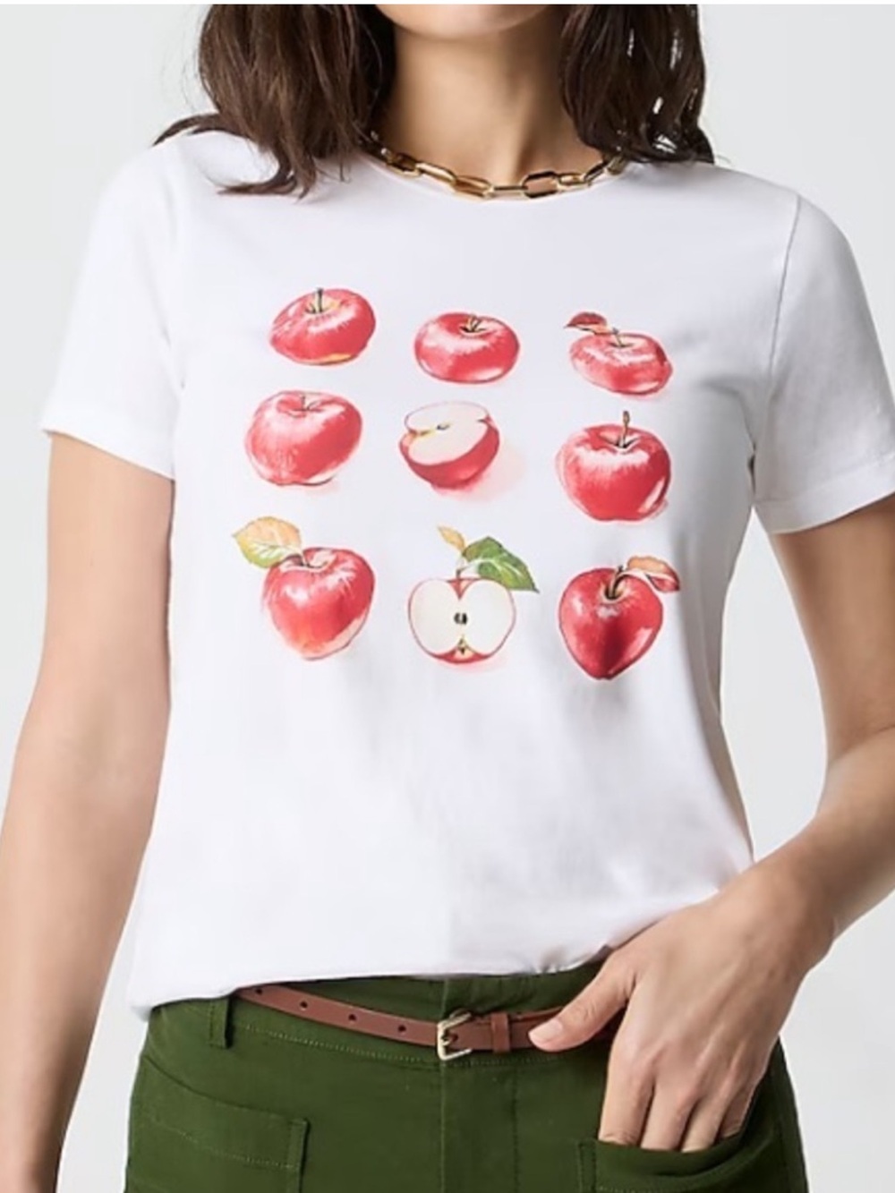 NWT J. CREW Graphic Apple Grid Crew Neck Short Sleeve T-Shirt Sz XS